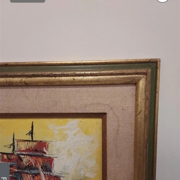 Antique oil painting of a Barque tall ship, framed and unsigned. - Picture 16 of 16